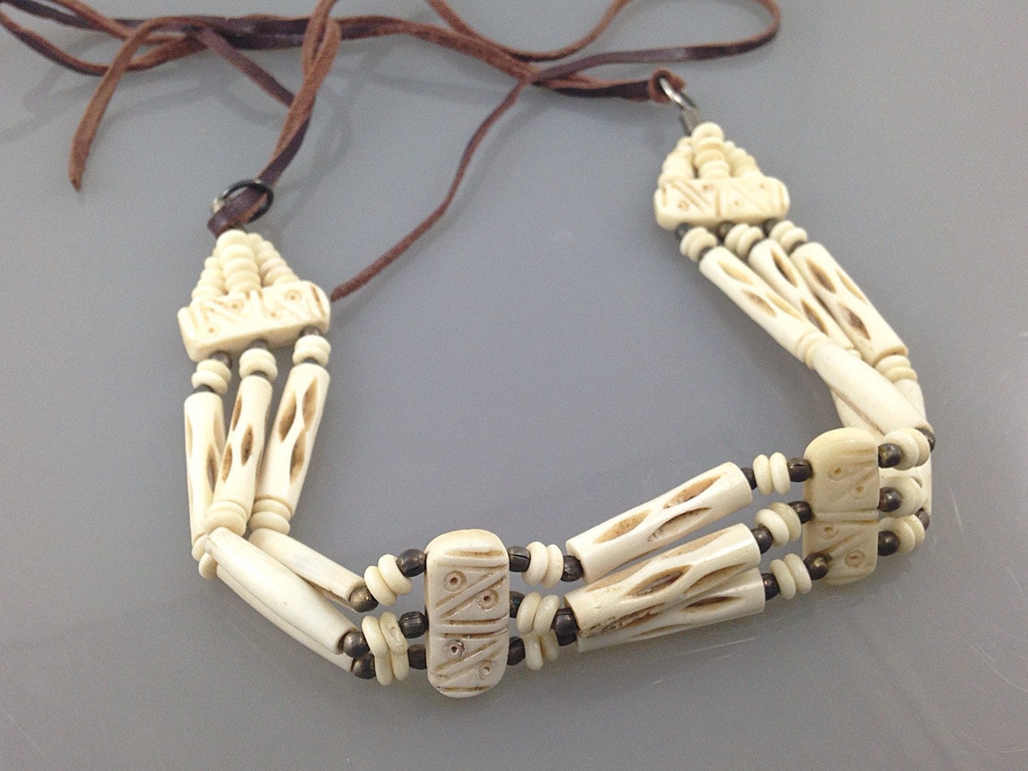 Vintage Native American Bone Choker Tribal Necklace Navajo