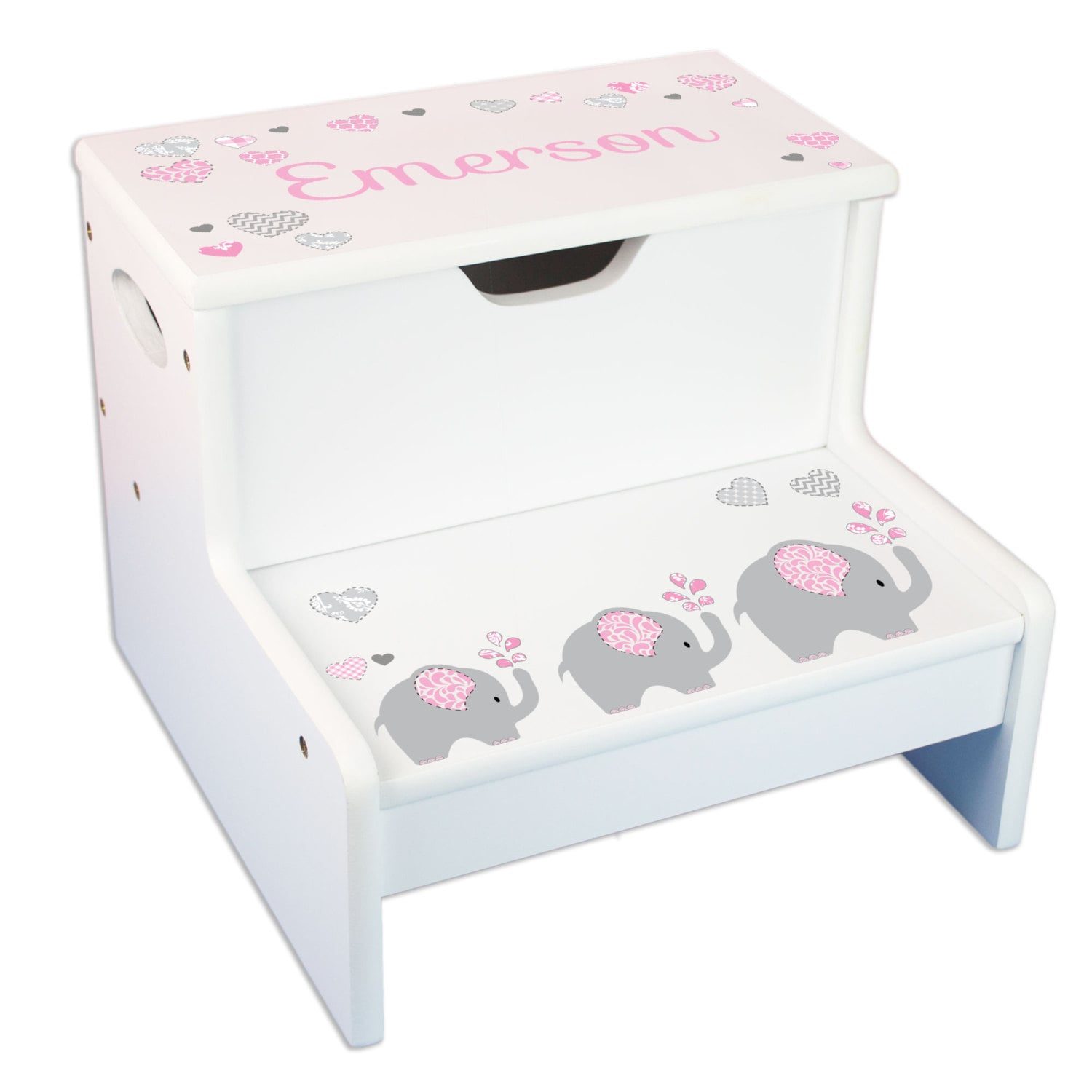 Personalized Elephant Step Stool Kid'sStool w Storage