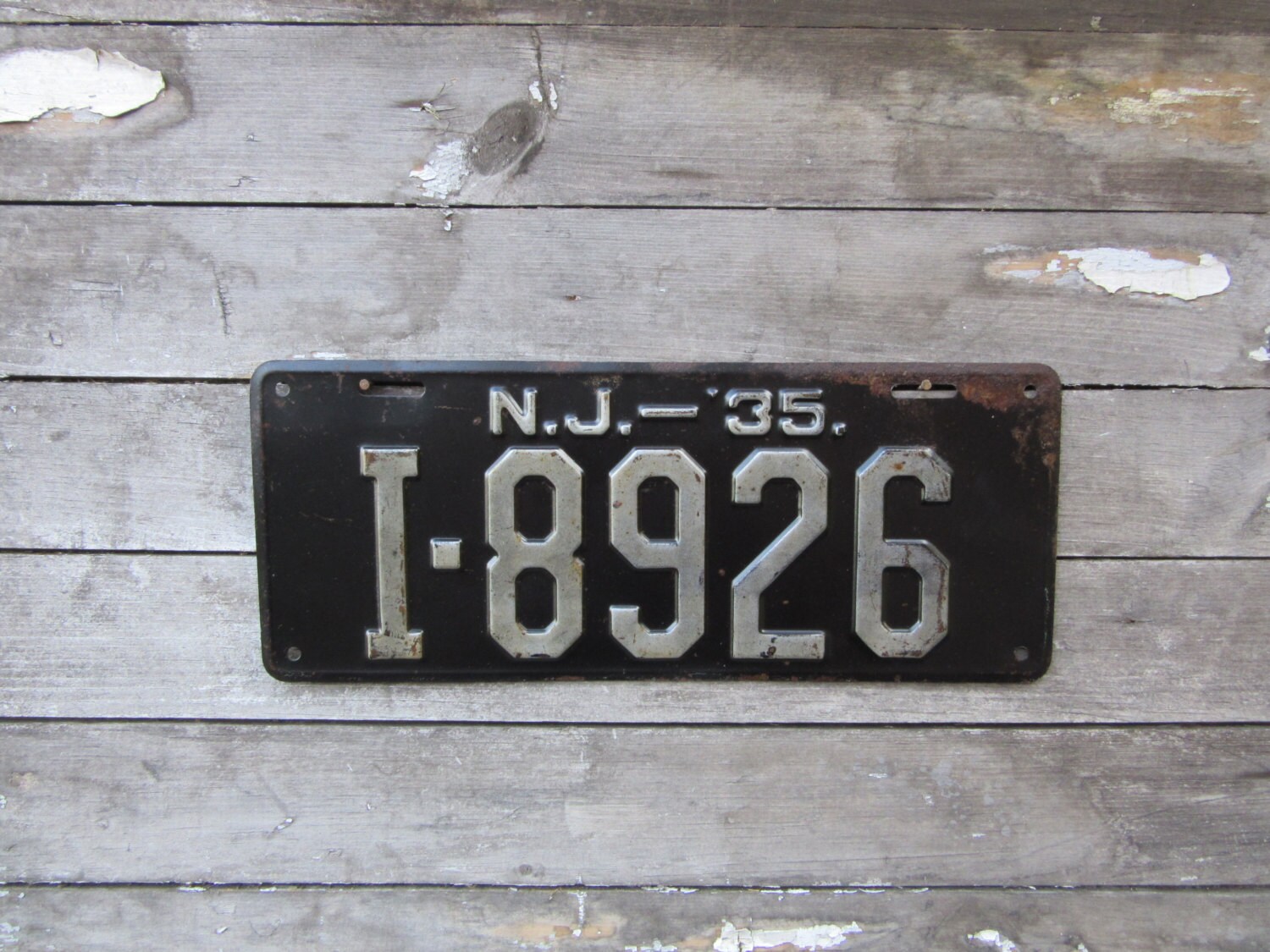 Antique License Plate New Jersey NJ Vintage 1935 Black & White