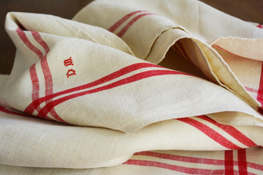 Antique French Linens Linen Tea Towels Monogramed Linens