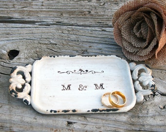 wedding ring dish / rustic wedding ring holder / something old / ring bearer dish / personalized ring bearer holder