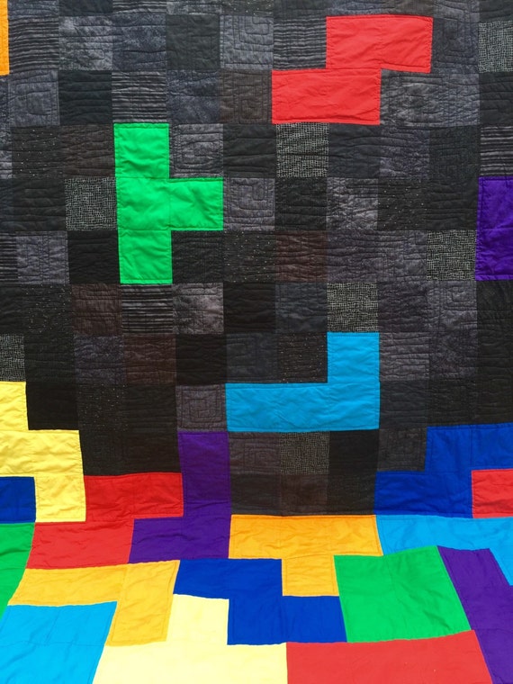 Tetris Blocks Handmade Video Game Quilt Twin Size by quiltyninja