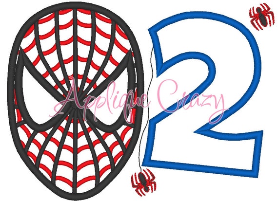 spiderman with the number 2 applique design by appliquecrazy