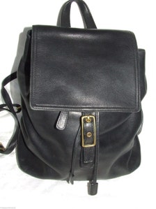 Black Leather COACH # 9827 Legacy Wide Flap Drawstring Backpack 1029
