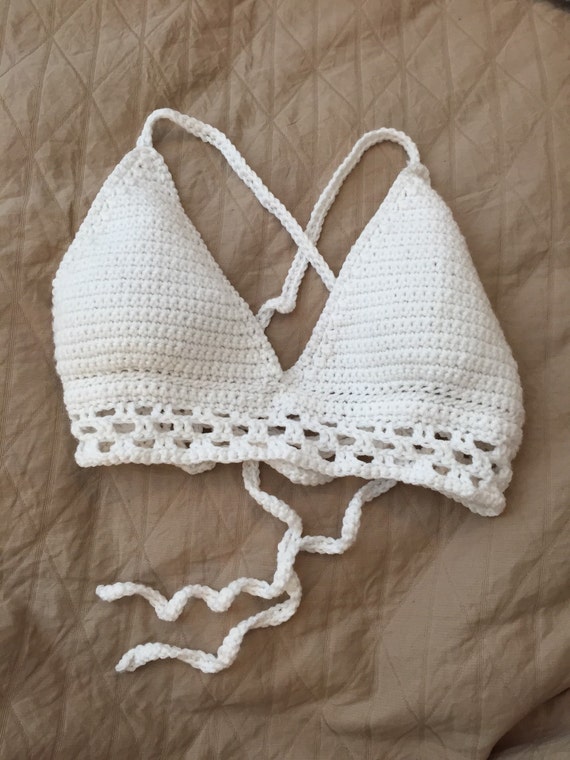 Items similar to Crochet Bathing Suit Top - Size L - White on Etsy