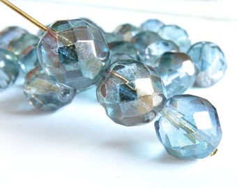 Czech Glass Firepolish Beads - Blue/Green Crystal - 12mm