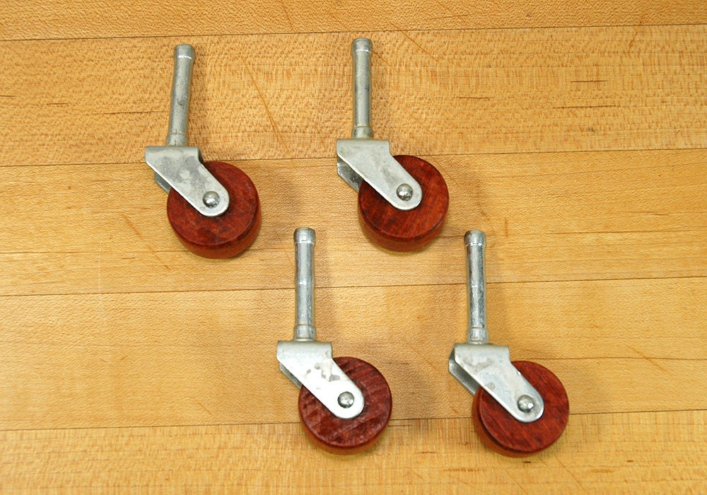 Four Wood Caster Wheels Metal Iron Wood Industrial Matching Set Haute