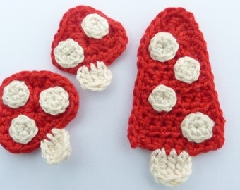 Nature appliques, Crochet appliques, 3 crochet toadstools, cardmaking, scrapbooking, appliques, craft embellishments, sewing accessories.