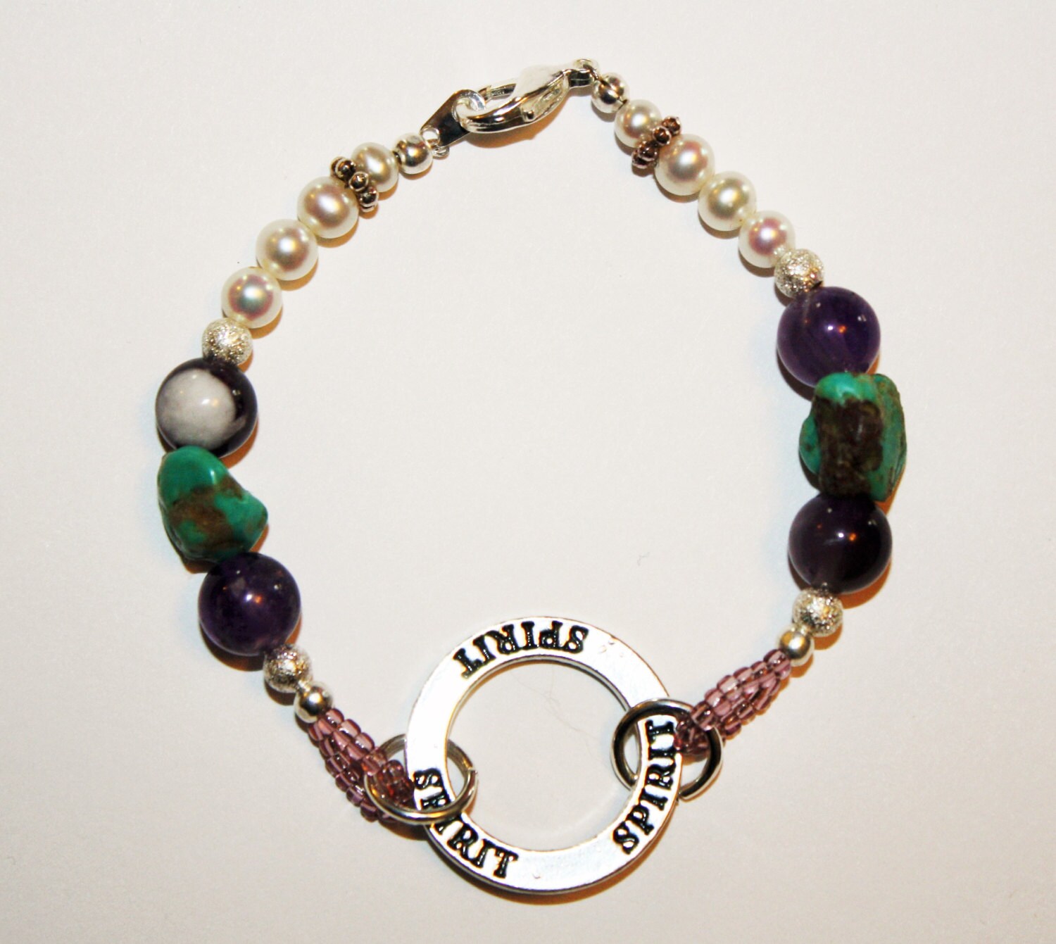 Motivational Spirit Bracelet with Pearls Turquoise & Amethyst