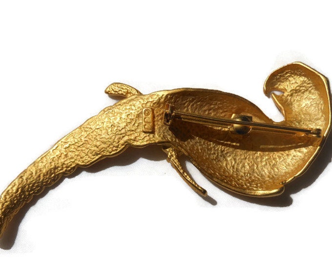 SALE Large JJ parrot brooch in matte and satin gold finish Jonette Jewelry