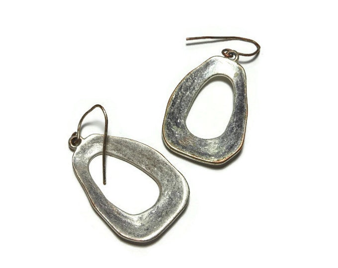 FREE SHIPPING Hammered earrings, silver plated, handmade circa 1970s silver over copper with french wires