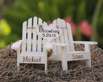 Personalized Cake Topper Adirondack Chairs-Beach Wedding-Cottage Wedding-Shabby Chic - Mr. & Mrs. Heart Banner Adirondack Chair Cake Toppers