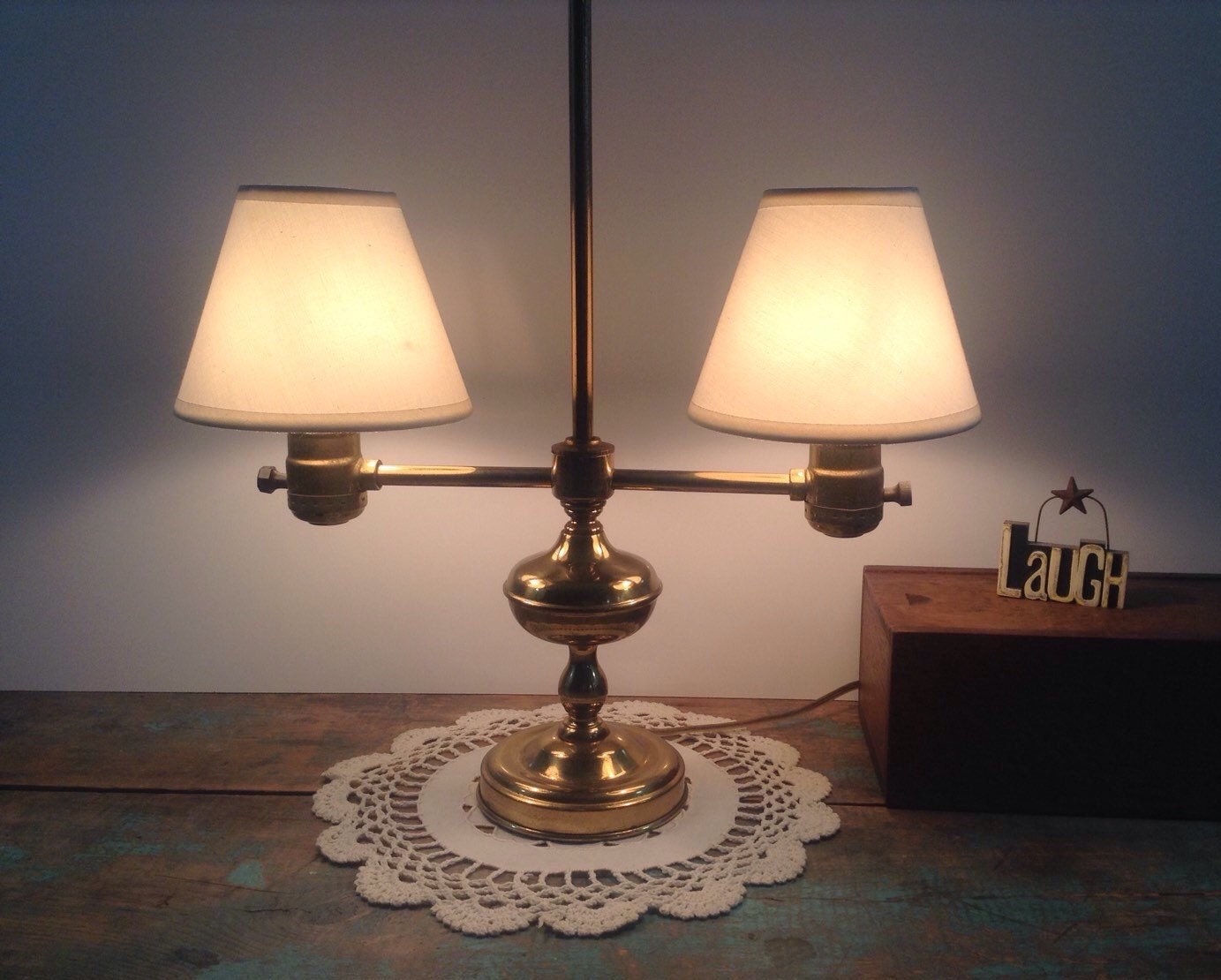 Vintage Double Electric Candlestick Desk Lamp shades not