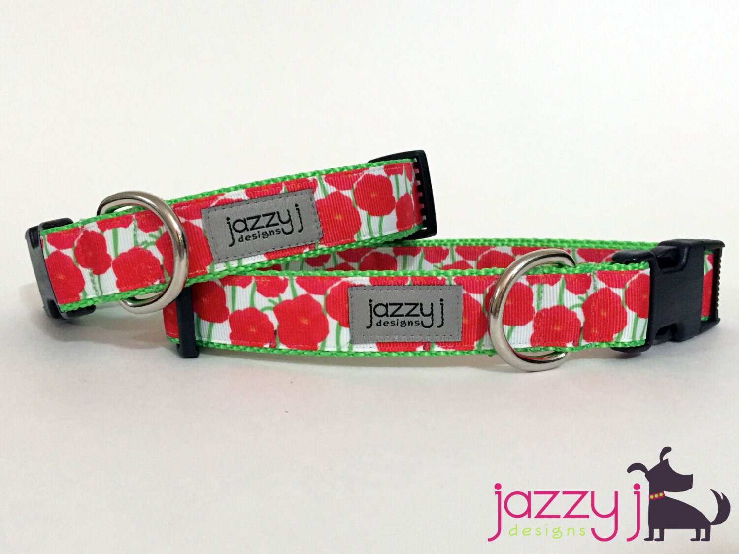 Red Poppies Summer Flowers Dog Collar