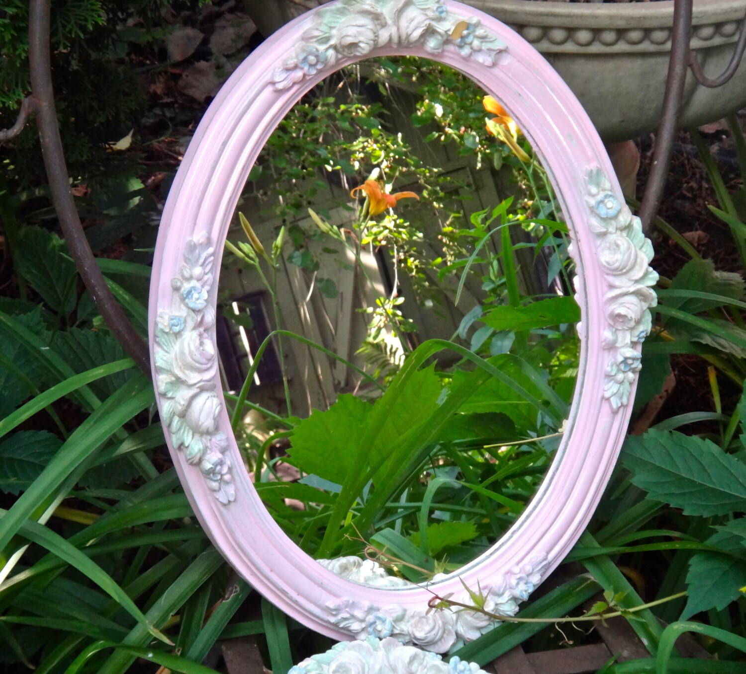 Oval Floral Mirror Pink Mirror Oval Mirror 14 x 18 Mirror