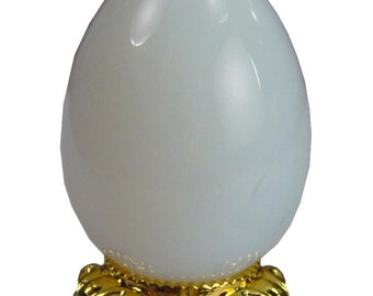 Opalite EGG 35mm X 47mm with Gold Tone Stand Lapidary Carving 6392K