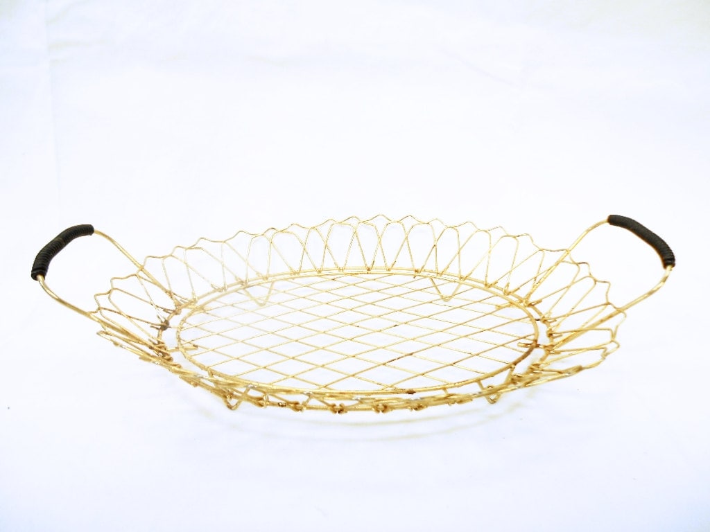 French Vintage Gold Tone Wire Bread Basket (B132) Haute Juice