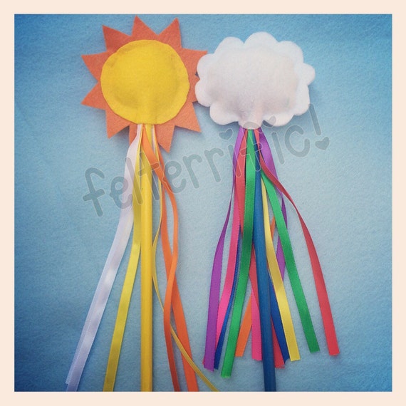 Rainbow Cloud or Sun Ribbon Princess Fairy Wands