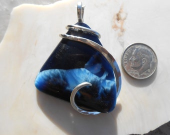 NICE Dark Blue Victoria Stone Silver Wrapped Pendant