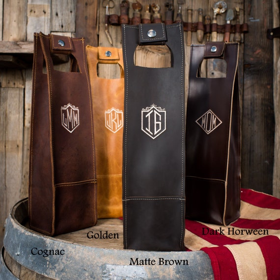 Personalized Wine Tote Handmade USA Wine Carrier Fathers Day Wedding Wine Mothers Day Bridesmaid Gift Groomsmen Gift Lifetime Leather Co