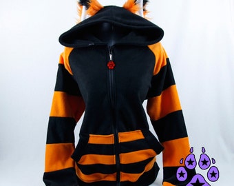 Pawstar STRIPEY Fox yip HOODIE with Ears - You pick the Color - Anime Cosplay Goth Costume Partial FurSuit Halloween Kitsune 6130