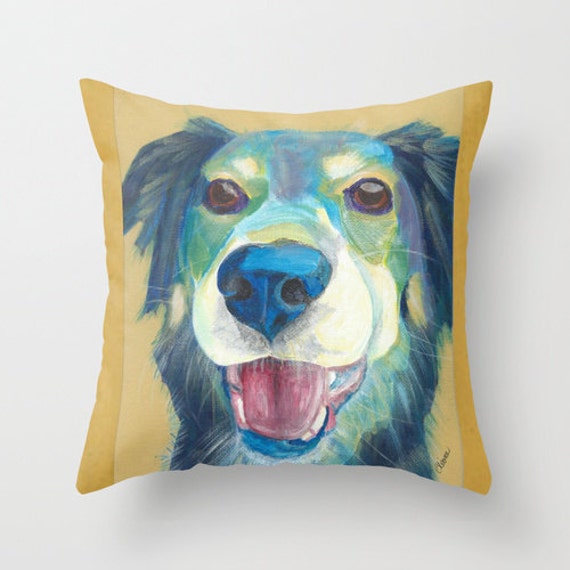 Border Collie Mix Throw Pillow Cover made from by AbeesArtStudio
