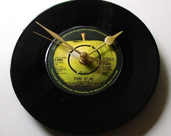 John Lennon Vinyl Record CLOCK "Stand By Me" made from recycled 7" record. Great birthday gift for Beatles fan black green apple