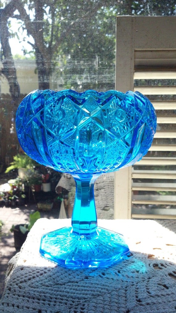 Vintage Large Cobalt Blue Glass Compote Candy Chalice