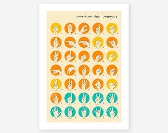 AMERICAN SIGN LANGUAGE Hand Alphabet, Giclee Fine Art Print, by Jazzberry Blue