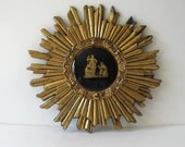 Exquisite Vintage Gold Sunburst, Metal Medallion Wall hanging, 9" x 9", Paris Decor, Three Graces, gift idea