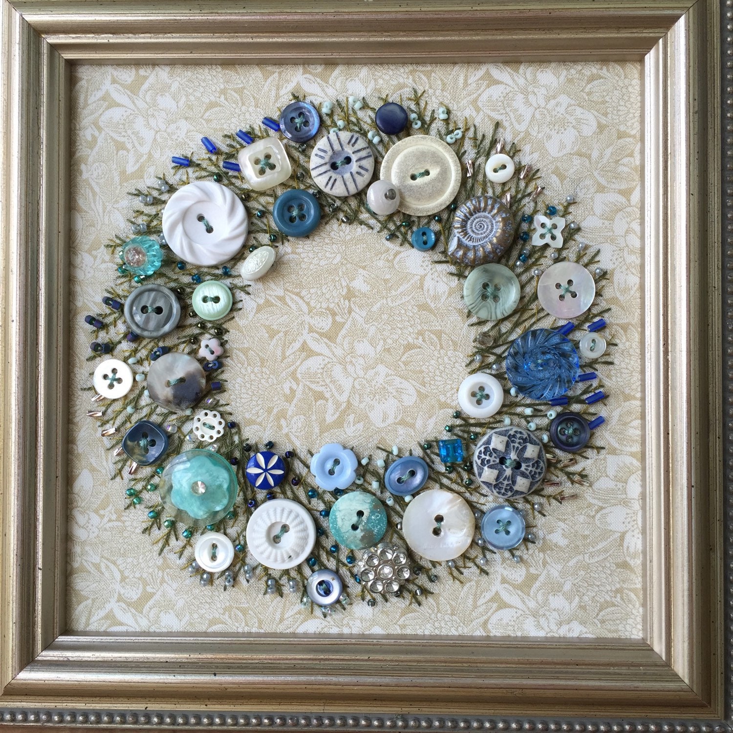 Antique Button Wreath with hand embroidery