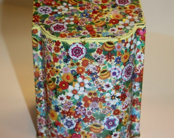 Vintage Flowered 3 Piece Tin with Hinged Lids from England