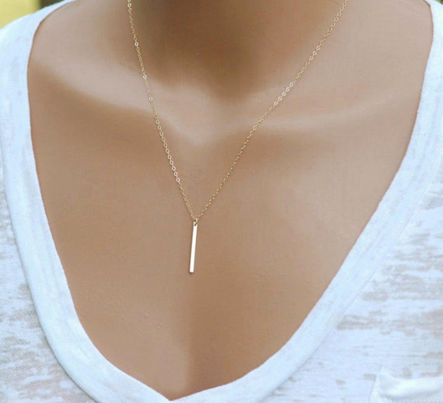 Vertical Bar Necklace Thin Bar Necklace Gold Bar by CharmingMetals