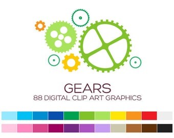 Gears Digital Clip Art, Construction Clipart, Tools Clipart, Truck Clipart, Robot Clipart, Steampunk Clipart, Rainbow Clipart Sale - A00141
