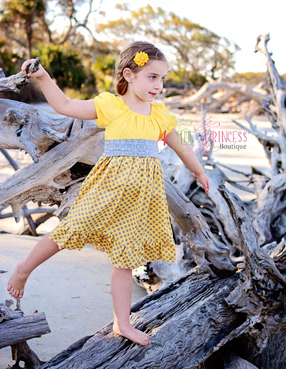 yellow and gray peasant dress twirlly dress peasant dress