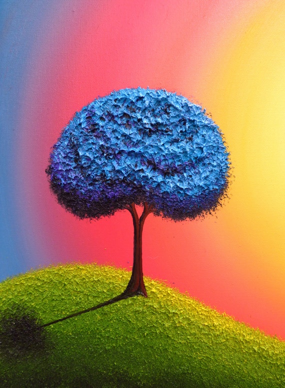 Abstract Tree Landscape Painting Blue Tree Art Original