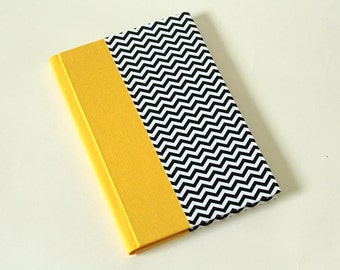 Yellow Black and White Chevron Single Section Hardback Soft Spine - Blank Journal Notebook