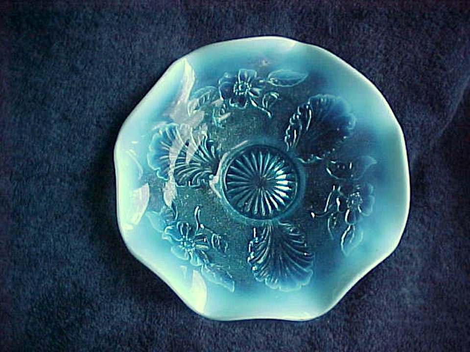 Antique Blue Opalescent Bowl Vintage Northwood Glass