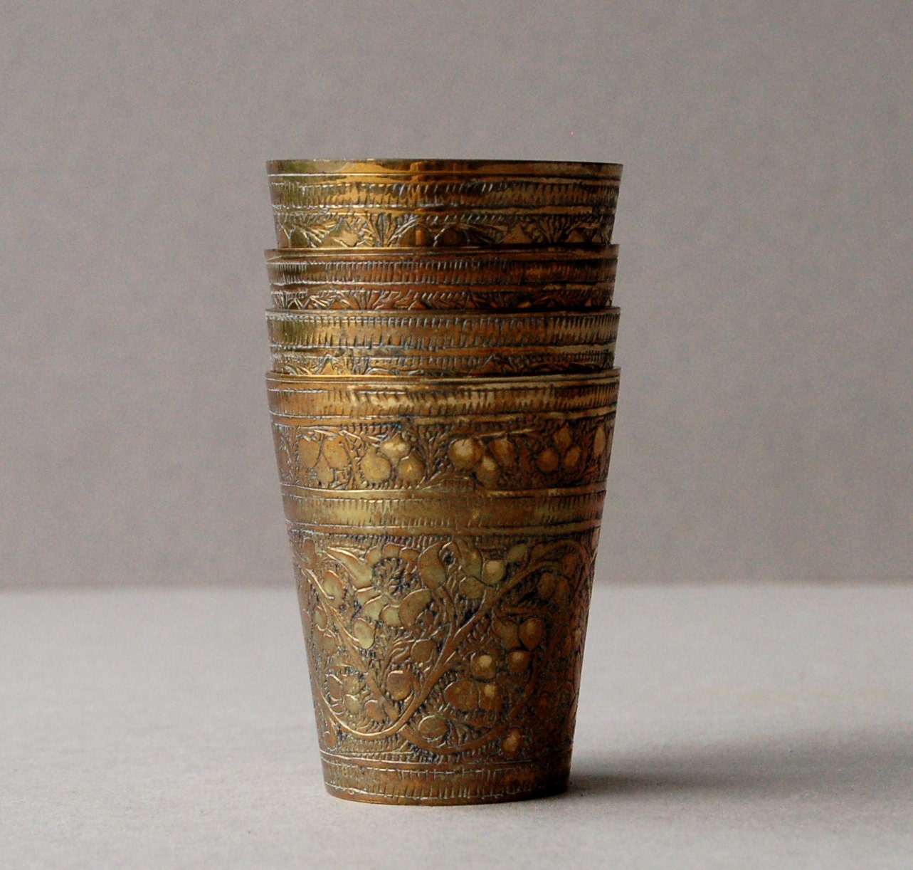 vintage-brass-cups-small-brass-pots-engraved-brass-by-nancyplage
