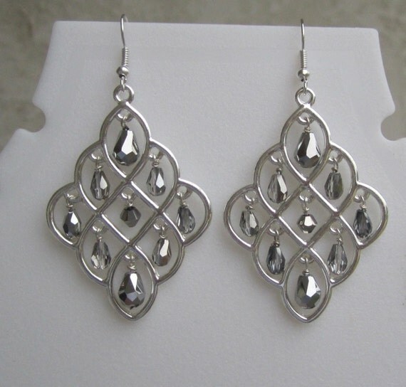 Fabulous large chandelier earrings with sparkling mirrored
