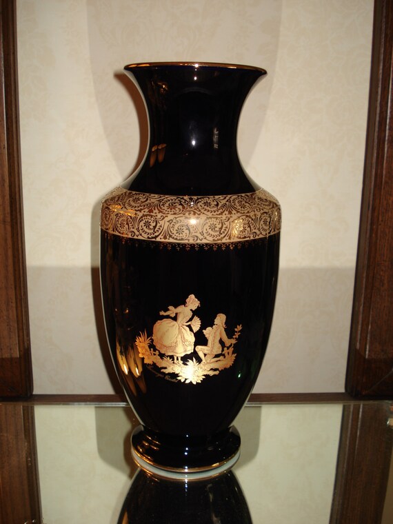 Limoges Castel Cobalt and Gold Vase 13.75 Very Rare
