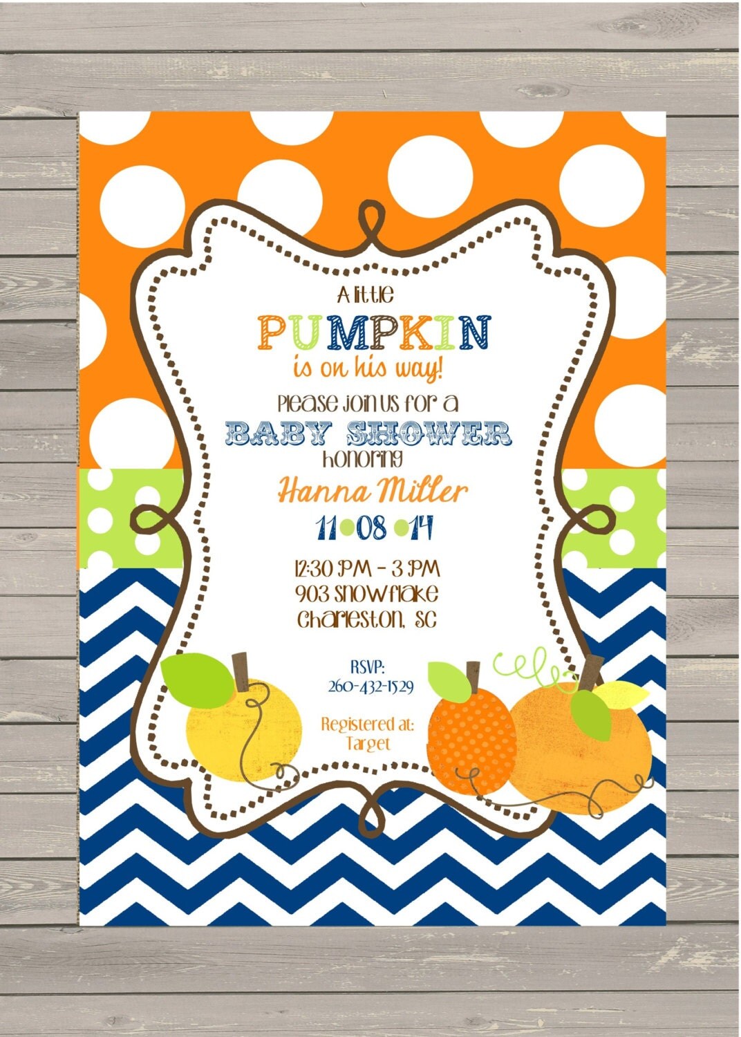 Pumpkin Baby Shower invitations printable or digital file