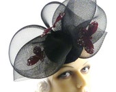 Art Deco 1930s Burgundy Red Butterflies with Crystals on Sculptured Black Nylon Headpiece This is a Custom Order Art Deco 1930s Burgundy Red Butterflies with Crystals on Sculptured Black Nylon Headpiece This is a Custom Order