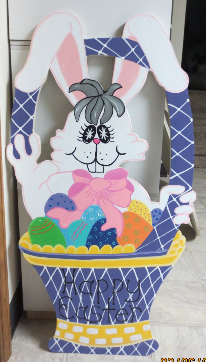 Happy Easter Basket with Easter Bunny Outdoor by ChartinisYardArt