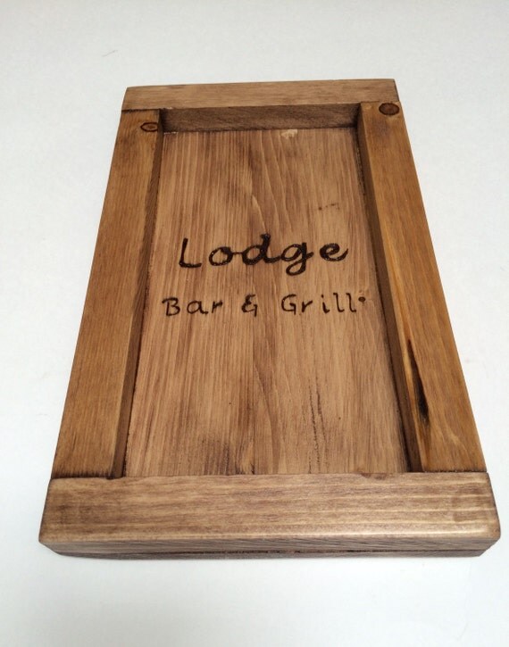 Personalized guest check presenter, small rustic tray, restaurant check