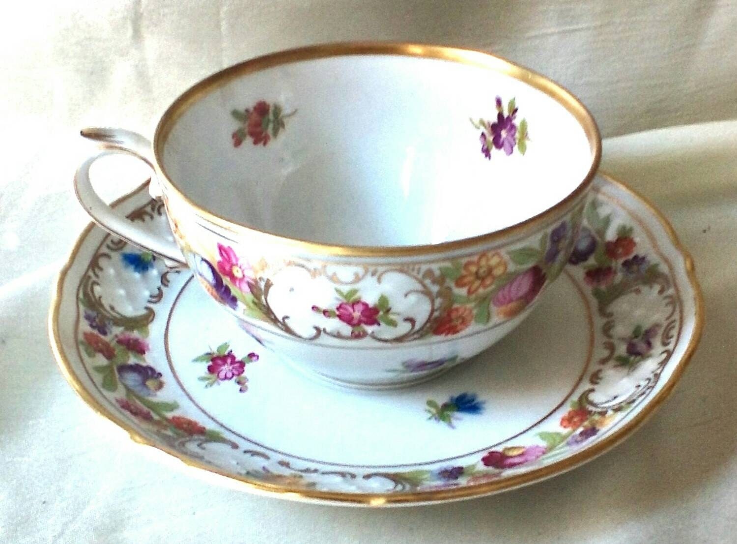 German Porcelain Tea Cup and Saucer Floral by TeaCupsFromSharon