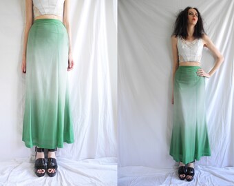 60s mod green and white spot/polka dot print hombre jersey maxi skirt.