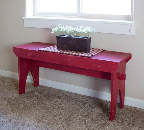 Farmhouse Bench Red distressed bench rustic country painted