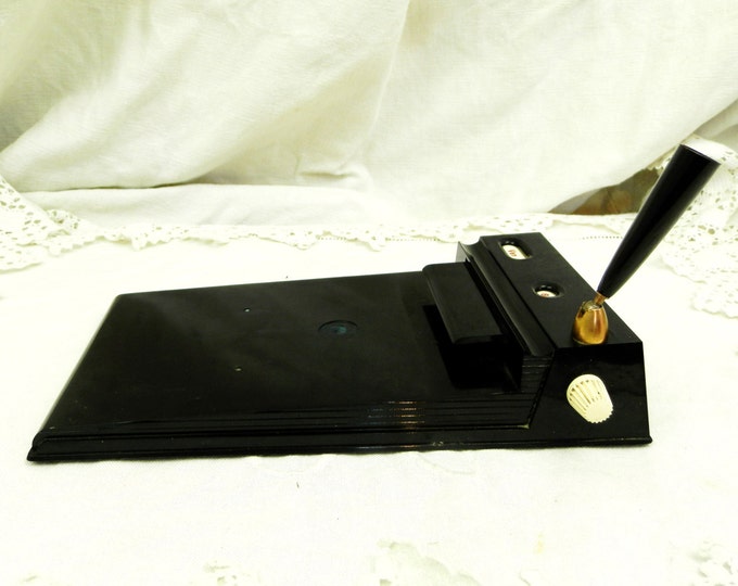 Vintage Mid Century 1960 Perpetual Calendar Note Pad Holder and Pen Holder, Retro Office Black Desk Tidy, 60s Brocante Decor from France