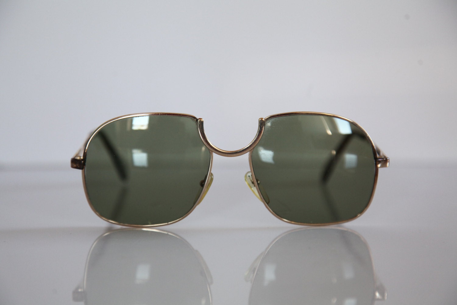 Vintage MENRAD Sunglasses, Futuristic Gold Frame, Dark Green Lenses ...